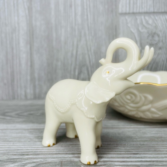 Rare Vintage Lenox Porcelain Elephant Figurines white gold figurine & bowl dish - Picture 16 of 16